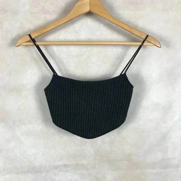 ZARA Rib Knit Spaghetti Strap Crop Top Black Size Medium - Picture 2 of 12